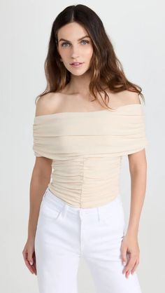 Pixie Market Riva Off Shoulder Top | Shopbop Ruched Draped Top In Elastane, Ruched Draped Elastane Top, Ruched Off-shoulder Fitted Top, Chic Draped Elastane Tops, Ruched Stretch Off-shoulder Blouse, Stretch Ruched Off-shoulder Blouse, Chic Ruched Off-shoulder Fitted Top, Off-shoulder Ruched Top In Elastane, Stretch Draped Tops