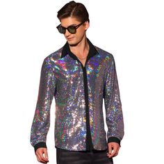 The shiny button down shirts are of sequin design, making you standing out from the crowd. Pair the sparkle sequin shirts with skinny jeans or leather pants and boots for showing your unique style. The sequin shiny shirts are great for fashion shows, stage performance, dancing, parties, wedding, music festivals, celebrations, etc. Sequin Shirt For Fall Night Out, Fall Sequin Shirt For Night Out, Fall Night Out Sequin Shirt, Long Sleeve Sequin Shirt For Fall, Fall Party Shirt With Sequins, Winter Party Fitted Shirt, Fitted Winter Party Shirt, Fitted Shirt For Winter Party, Fall Club Top With Sequins