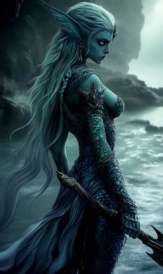 Sea Elf Female Dnd, Sea Elves, Sea Elf, Elf Female, Monster Manual, Book Scenes, Elves Fantasy, Female Elf, Dungeons And Dragons Characters