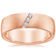 Men's 14K Rose Gold Dante Diamond Ring Wedding Ring. A striking diagonal line of diamonds creates a unique, eye-catching design in this matte-brushed ring. Luxury Men's Rose Cut Diamond Wedding Ring, Male Wedding Rings Rose Gold, Luxury Rose Gold Men's Ring In Classic Style, Luxury Engraved Rose Gold Men's Ring, Men’s Rose Gold Accent Ring, Diamond Ring Wedding, Unique Mens Rings, Rose Gold Wedding Ring, Diagonal Line