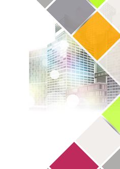 an abstract background with colorful squares and buildings in the backgroung area is shown