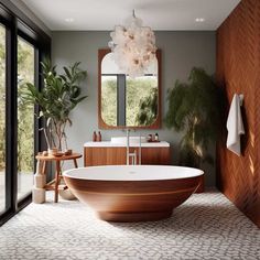 a large bath tub sitting next to a window