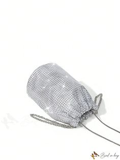 BirdinBag - Glamorous Mini Rhinestone Bucket Bag Silver Pouch Evening Bag, Evening Bucket Bag With Rhinestones, Evening Bucket Bags With Rhinestones, Silver Rhinestone Pouch Bag, Mini Bucket Bag, Mini Bucket Bags, Mini Bucket, Novelty Bags, Polyvinyl Chloride