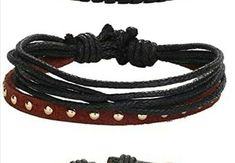 Black and brown layered  leather bracelet with adjustable hemp cord Hemp Cord, Leather Bracelet, Black And Brown, Bracelet, Free Shipping, Best Deals, Leather, Black