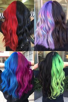 Split Hair Color Ideas, Split Hair Color, Split Dyed Hair, Creative Hair Color, Hair Color Streaks, Split Hair, Dyed Hair Inspiration, Hair Dye Ideas, Pretty Hair Color