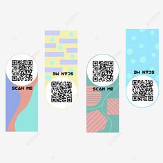 three different types of qr code tags with the text scan me on each one