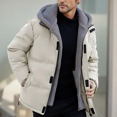 Season:Winter; Fabric:Polyester; Look After Me:Washable,Wet and Dry Cleaning; Gender:Men's; Style:Casual,Fashion; Occasion:Date,Casual Daily,Outdoor; Details:Hoodie,Pocket; Outerwear Length:Regular; Function:Thermal Warm,Windproof; Pattern:Plain; Design:2 in 1,Fake two piece; Neckline:Hooded; Filling Material:Polyster; Outerwear Type:Padded,Puffer Jacket,Hoodied Jacket,Fleece Jacket,Winter Jacket; Front page:FF; Listing Date:09/12/2024; Bust:null Outdoor Date, Hoodie Pocket, Tuxedo Shirt Men, Womens Basic Tops, Jacket Puffer, Mens Outdoor Jackets, Trench Coat Men, Linen Shirt Men, Winter Fabric