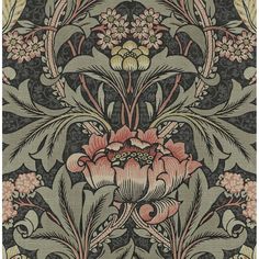 an intricately designed wallpaper with flowers and leaves