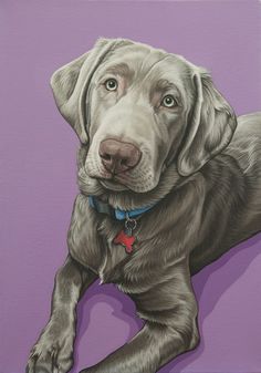 a painting of a dog on a purple background