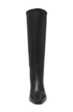 A slender square toe and blade heel balance a versatile boot shaped in a knee-high silhouette for timeless sophistication. 2" heel (size 8.5) 15" shaft; 16 1/4" calf circumference. Wide calf Pull-on style Leather upper/synthetic and textile lining/synthetic sole Imported Wide Calf, Knee High Boots, Steve Madden, Knee High, Womens Boots, Leather Upper, Black Leather, Nordstrom, Square