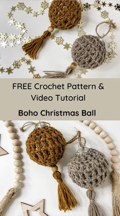 crochet pattern and video - christmas ball ornament with tassels