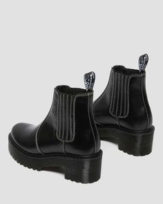 What makes a DM's boot, a DM's boot? Here we've put the spotlight on the details of our iconic Original designs. Built on a stacked heeled sole from durable Atlas leather, these platform Chelsea boots are enhanced with amped-up stitching and a leather-paneled gusset. Monochrome down to the last welt stitch, they're finished with our signature AirWair heel loop. Pull-on style, with elastic gussets Atlas is a classic waxed aniline leather with a subtle pull-up and slight sheen Platform height: 1 1 High Ankle Calf Leather Heeled Boots With Lug Sole, Fall Heeled Boots With Vibram Sole, Calf Leather Ankle Platform Boots With Vibram Sole, Classic High Ankle Platform Boots With Reinforced Heel, High-top Platform Boots With Reinforced Heel For Work, Workwear Ankle Boot Platform Boots With Reinforced Heel, Leather Ankle Platform Boots With Heel Pull Tab, Platform Ankle Boots For Work, High-top Platform Boots For Work