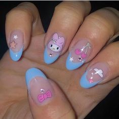 Hello Kitty Kuromi Nails Nails Hello Kitty, Paznokcie Hello Kitty, Kitty Nails, Natural Nail Art, Hello Kitty Nails, Almond Nails Designs, Really Cute Nails, Nails For Kids, Cat Nails