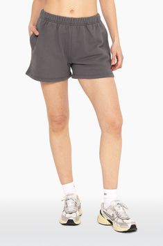 SET™ EMBROIDERED HEAVYWEIGHT SWEATS SWEAT SHORTS IN GRAPHITE Casual Ribbed Cuffs Shorts For Loungewear, Relaxed Fit Activewear With Short Inseam, Sporty Solid Color Loungewear Shorts, Casual Relaxed Fit Shorts With Ribbed Cuffs, Casual Activewear With Ribbed Waistband In Short Length, Casual Short Activewear With Ribbed Waistband, Sporty Short Bottoms For Fall, Athleisure Bottoms With Relaxed Fit And Short Inseam, Solid Relaxed Fit Activewear With Short Inseam