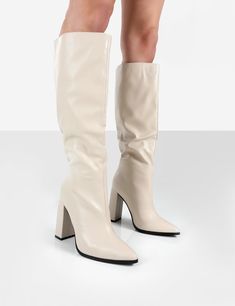 Posie Stone Pu Knee High Boots | Public Desire Style Knee High Boots, Knee High Boots Uk, Public Desire Shoes, Everyday Boots, Trendy Boots, Public Desire, Real Quick, Block Heel Boots, Contemporary Outfits