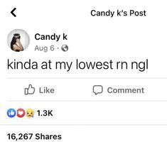 two tweets are on the same page, one says candy k's post