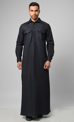 Buy Mens Thobes & Dishdashas Online | EastEssence Jalabia Styles, Islamic Clothes, Muslim Culture, Denim Hoodie, Muslim Men, Islamic Dress, Islamic Clothing, Men Clothes, Islamic Fashion