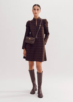 Travel Tailoring Graphic Jacquard Shift Dress  | ME+EM Elegant Jacquard Knit Fall Dresses, Ankle Sleeve, Maxi Dress Navy, Tailored Dress, Jacquard Pattern, Shift Dress Black, Navy Women, Batwing Sleeve, Black Midi Dress