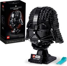 the lego star wars darth vader helmet is shown in front of a box