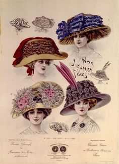 Paris Hats, 1900 via Vintage Ad Browser Paris Hat, Easter Bonnets, Edwardian Hat, Historical Hats, Antique Dresses, Victorian Hats, Retro Mode, Women's Hats, Edwardian Era