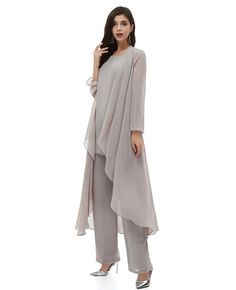 Buy Elegant Grey Chiffon Wedding Guest Dress Outfit Trousers With Jacket at wholesale price online. High quality custom-made service pro since 2009. Romantic Afternoon, Outfit Trousers, Evening Reception, Prom Dress Pictures, Sweep Train Prom Dress, Dark Red Dresses, Chiffon Pants, Prom Dresses With Pockets, Red Dresses Classy