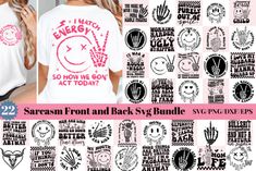 two women wearing t - shirts with different designs on them and the words scream front and back svg bundle