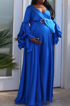 Petal Gown God Bharai, Blue Baby Shower Dress, Maternity Occasion Wear, Petal Gown, Pregnant Dresses, Job Photo, Baby Shower Gown, Beautiful Maternity Dresses, Tudor Period