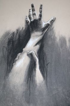 a drawing of a hand reaching up into the air