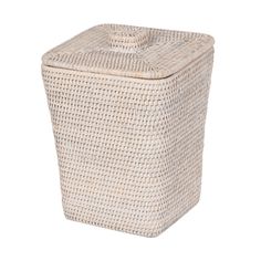 Enhance your space with the La Jolla Rattan Waste Basket with Lid and Plastic Insert. This square rattan waste basket in honey-brown color is handwoven by artisans from naturally and sustainably grown rattan, adding a touch of natural elegance to any room. The lid conceals waste, while the plastic insert ensures easy cleaning and maintenance. Measuring 9 inches by 9 inches and standing 12.5 inches tall, this rattan trash bin is perfect for bathrooms, offices, or any space needing a stylish and e Office Wall Organization, Kitchen Placemats, Sunroom Furniture, Rattan Stool, Bathroom Basket Storage, Rattan Headboard, Bathroom Baskets, Basket With Lid, Bamboo Pendant Light