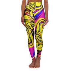 Turn heads at raves and festivals with these Yellow Smash Leggings. Featuring a skinny fit and high-waisted design for ultimate comfort, the 83% polyester and 17% spandex with 4-way stretch ensure maximum flexibility. #festivalwear #raveoutfit #trendyleggings #uniqueleggings #highwaistedشرح Tank Top Swimsuit, Festival Scarves, Trendy Leggings, Unique Leggings, Festival Skirts, Festival Hat, Skirt Crop, Crop Top Tees, Crop Top Skirt