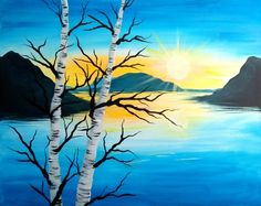 Find the perfect thing to do tonight by joining us for a Paint Nite in Kingston, ON, Canada, featuring fresh paintings to be enjoyed over drinks! Reston Va, Sunset Canvas Painting, Glow Paint, Paint Nite, Canvas Painting Tutorials, Painting Art Lesson, Canvas Painting Diy, Spring Painting, Bob Ross