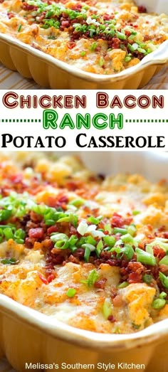 chicken bacon ranch potato casserole in a baking dish