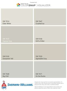 the color scheme for sherwinn williams's paint colors, including gray and white