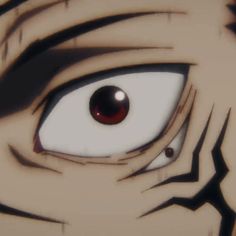 the eyes of an anime character with black and white lines on their face are red