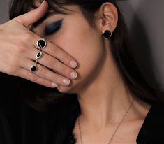 Big black circular signet open ring, daily wear geo index/ring finger ring, minimal black disk stack ring, black round ring, girlfriend gift Welcome to my shop! 📌Please Kindly Note: The listing is for only one ring!! 📌It is made of brass, which has been immersed in 999o sterling silver twice! 📌It is subjected to an anti-allergic process (nickel and lead-free). 📌Many of our jewelry has been through an oxidation process. Therefore, some natural black marks or imperfections on production may occur for a more obvious vintage-aged tone but oxidation naturally wears off over time. 📏MEASUREMENTS: This ring is slightly adjustable: size 5.5 - 6.5 US. 📌ADJUSTABLE RING CARE INSTRUCTION: Make sure that you do not stress or open and close your ring too often because it is only natural that is goi Ring Daily Wear, Minimal Ring, Geometric Studs, Black Ring, Minimalist Gifts, Circle Studs, Round Stud Earrings, Ring Black, Round Rings