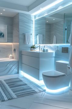 a bathroom with a toilet, sink and bathtub in it's center area