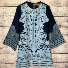 Excellent New With Tags Condition Please See Photos For Measurements New Sana Safina Pakistani Embroidered Dress Xs Festive Blue Dress With Embroidered Sleeves, Elegant Blue Floral Print Kurta, Long Sleeve Floral Tunic For Eid, Blue Embroidered Dress For Spring Festive Occasion, Blue Embroidered Dress For Spring Festival, Blue Embroidered Festive Dress For Spring, Traditional Blue Dress With Embroidered Sleeves, Elegant Embroidered Fitted Tunic, Blue Floral Embroidered Tunic Kurta