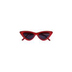 a pair of red sunglasses with black lenses on the top and bottom, one is shaped like a cat's eye