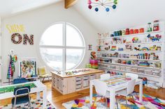 colorful chandelier childrens lighting modern nursery mid century modern Office Playroom Combo, Bonus Room Playroom, Fun Playroom Ideas, Nursery Colorful, Colorful Playroom, Baby Playroom, Attic Playroom, Basement Playroom, Office Playroom