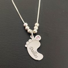 Baby Foot Necklace, Personalized Foot Name Necklace, Custom Necklace, Birthstone Name Necklace, Ster Silver Name Necklace, Name Necklace Silver, Sterling Silver Name Necklace, Necklace Birthstone, New Mom Gift, Name Jewelry, Necklace Personalized, New Mom