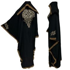 Black Butterfly Abaya Farasha Jalabiya Arab Dress with Embroidery. As a result, comes in original plastic wrap with Hijab included. Beautiful material with a premium feel. Exclusive new design Abaya.      Comes with scarf  colour: black  come with 2 belt inside that allow you to adjust the size  material : nida  Latest new design!  Suitable for easy iron.   Do not tumble dry.  Dry clean  hand wash  Abayas are known by many name such as modest Islamic clothing, jilbab, jalabiya Arab rob, long dress, Muslim clothing, Kimonos, Hijab. However, they serve the same purpose: to cover. Other models are usually kaftans, cut from light, flowing fabrics like crepe, georgette, nida, and chiffon. Other known styles are open ,closed front, Batwing. Styles differ from region. Some have embroidery and bea Traditional Long Niqab For Eid, Traditional Black Dabka Khimar, Traditional Black Long Sleeve Khimar, Traditional Black Embroidered Thobe, Black Kaftan With Dabka Work For Eid, Traditional Black Agbada For Ceremonies, Eid Black Kaftan With Dabka Work, Black Dabka Work Kaftan For Eid, Traditional Black Agbada With Dabka