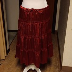 Janette Burgundy Lace Satin Midi Skirt Has Draw String At The Waist Made Of 100% Polyester Sizes Junior S, M, L. Brand New Without Tag Red Tulle Fabric, Red Velvet Skirt, Satin Midi Skirt, Burgundy Lace, Velvet Skirt, Tulle Fabric, Midi Skirts, Women Skirts Midi, Clothes Outfits