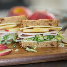 If you love Panera Sandwiches, you will LOVE this Copycat Panera Roasted Turkey, Apple, and Cheddar Sandwich! Made with sliced turkey, apples, mixed greens, and sharp cheddar cheese this Turkey Apple Sandwich is reminiscent of Panera's seasonal roasted turkey sandwich. It is tangy, sweet, tart, savory, and absolutely delicious! Apple And Cheddar, Apple Sandwich, Copycat Panera, Turkey Sandwich