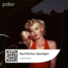 a woman in a red dress with her hand on her shoulder and the caption reads, red marilyn spotlight