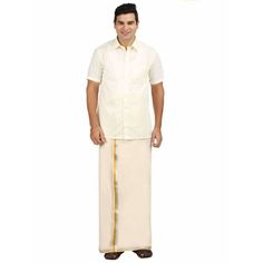 Ramraj - Double Dhoti   A traditional South Indian garment, the Ramraj double dhoti is crafted from pure cotton for ultimate comfort and breathability. Its elegant design features a gold jari border, adding a touch of sophistication to this timeless piece.  Key Features  Pure cotton for superior comfort  Gold jari border for a touch of elegance  Traditional South Indian design  Suitable for weddings, religious festivals, and other special occasions   Key Ingredients  100% pure cotton  Gold zari thread   How to Use  Wash separately in cold water  Line dry in shade  Do not iron    Legal Disclaimer:  The product is guaranteed to be 100% genuine. Product images are for illustrative purposes only. Images/packaging/ labels may vary from time to time due to changes made by the manufacturer's manu Classic Traditional Wear With Traditional Drape For Festive Occasions, Classic Festive Traditional Wear With Traditional Drape, Short Sleeve Traditional Wear For Eid, Classic Cotton Sets For Festive Occasions, Classic Cotton Festive Sets, Classic Festive Cotton Sets, Classic Traditional Wear With Pallu For Festivals, Gold Cotton Traditional Wear With Cutdana, Gold Cotton Traditional Wear With Pallu