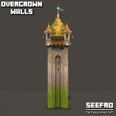 an image of a tower made out of pixellated materials with the text overcrown walls