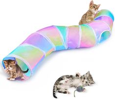 Unicorn Catcher Cat Tunnels for Indoor Cats S-Shape Cat Tunnel Durable Cat Toys Foldable Cat Tube with Mouse Toy Funny Cat Stuff Tubes And Tunnels, Cat Tube, Cat Window Perch, Plaid Dog Collars, Mouse Color, Mouse Toy, Cat Cave