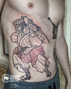 a man with a tattoo on his stomach