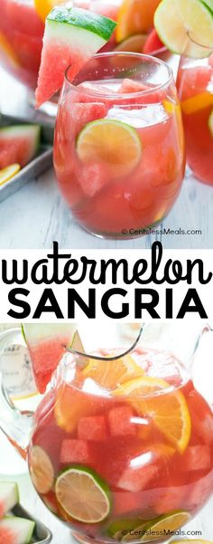 watermelon sangria with sliced oranges and lime