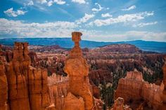 the hoodoos and spires of rock formations are seen in this scenic view